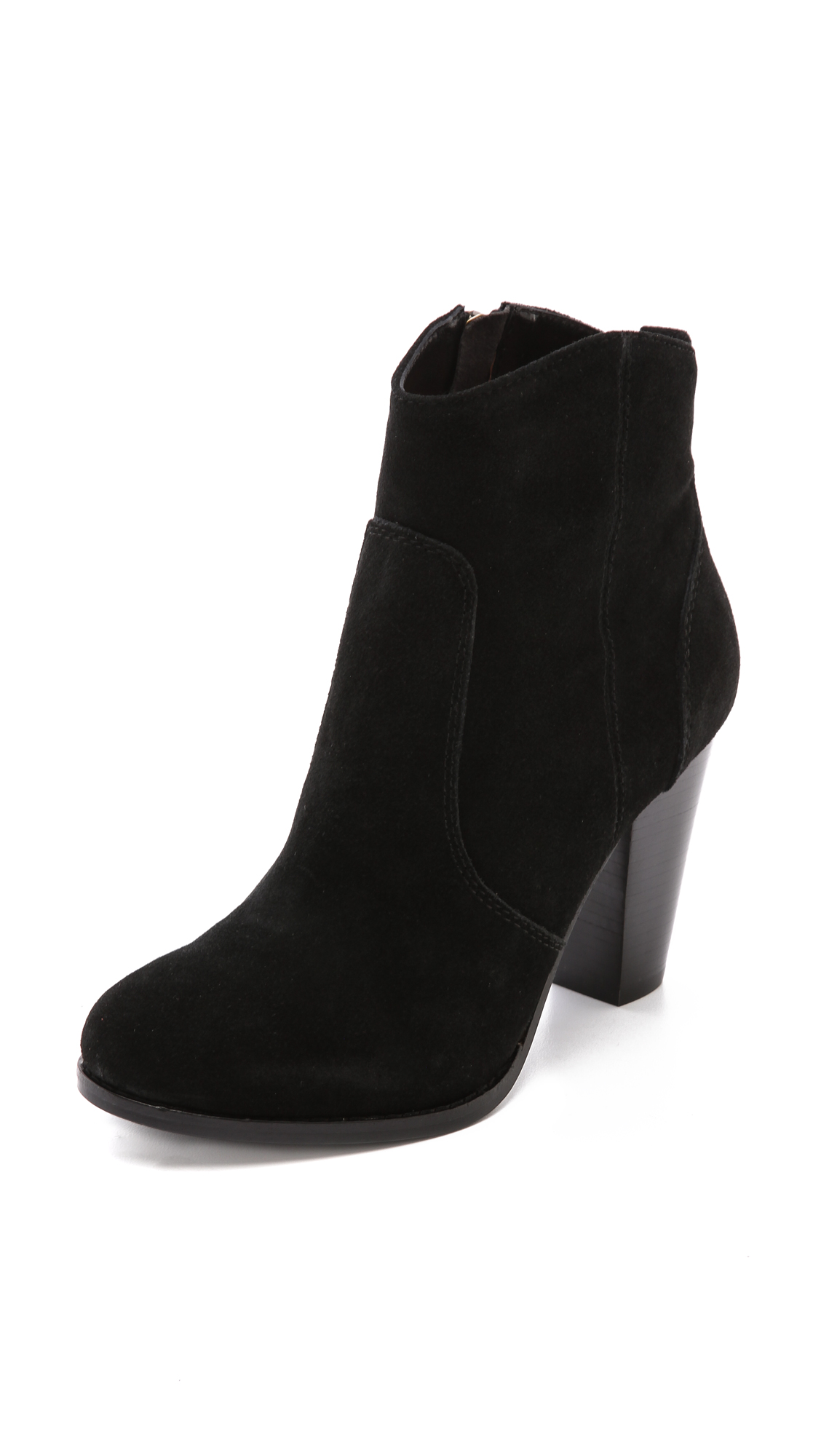 JOIE Dalton Suede Stacked-Heel Bootie, Black in Black Suede | ModeSens