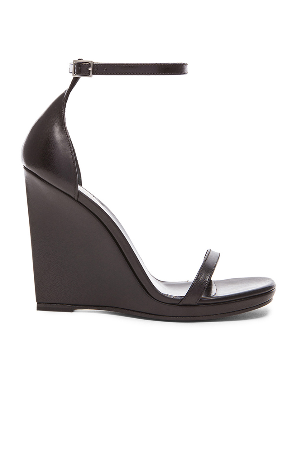 SAINT LAURENT BLACK LEATHER ANKLE STRAP WEDGE SANDALS ModeSens
