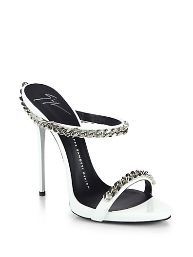 GIUSEPPE ZANOTTI Chain-Trimmed Leather Mule Sandals in White | ModeSens