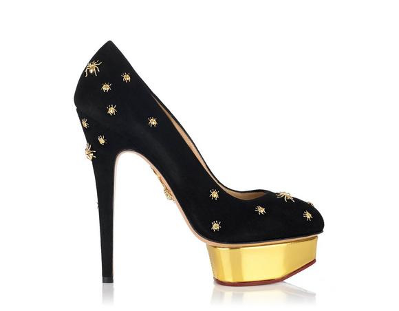 CHARLOTTE OLYMPIA Dolly Spider-Studded Suede Platform Pumps in Black ...