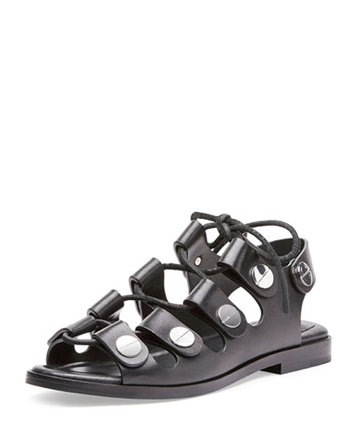 ALEXANDER WANG WOMAN PATRICIA EMBELLISHED LACE-UP LEATHER SANDALS BLACK ...
