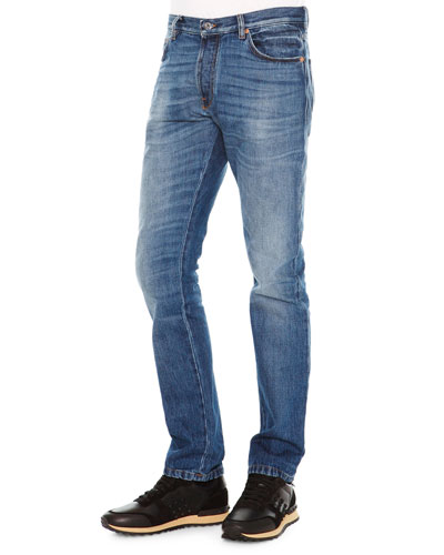 Valentino Chino-Fit Straight Denim Jeans, Medium Blue | ModeSens