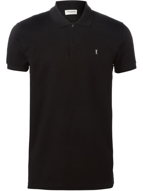 SAINT LAURENT SHORT SLEEVE BAND COLLAR POLO IN BLACK PIQUÉ COTTON AND ...