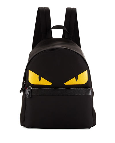 FENDI Black Nylon And Yellow Leather Monster Face Backpack | ModeSens