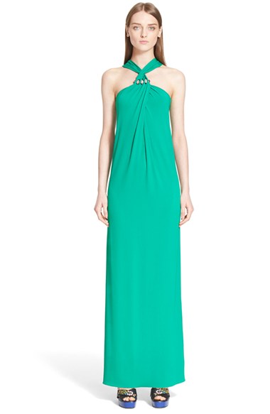 Lanvin Crystal-Detailed Twisted Halter Maxi Dress In Green | ModeSens