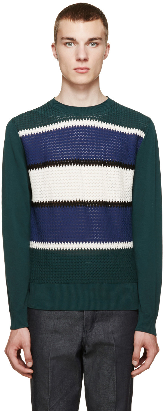 LOEWE GREEN COLORBLOCK KNIT SWEATER, FOREST-GREEN | ModeSens