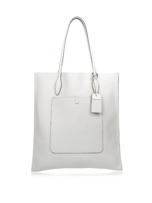 TOD'S Flat Grained-Leather Tote, Light-Grey | ModeSens