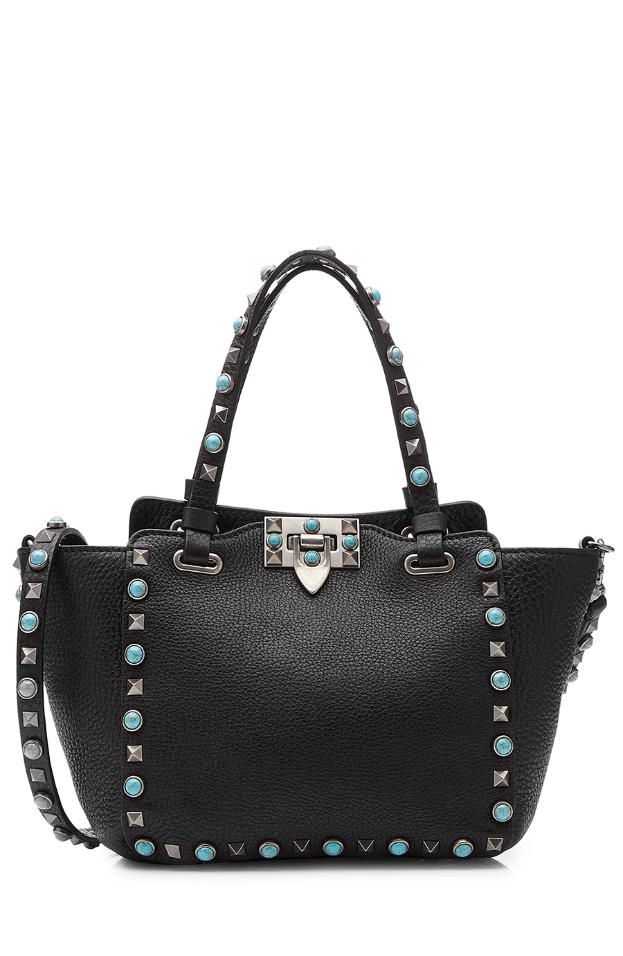 VALENTINO Rockstud Medium Turquoise Studs Tote Bag, Black, Nero/Al ...