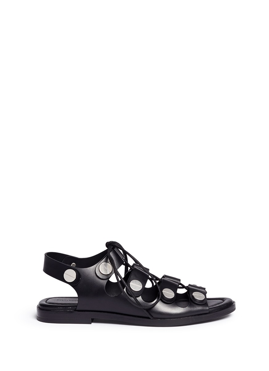 ALEXANDER WANG WOMAN PATRICIA EMBELLISHED LACE-UP LEATHER SANDALS BLACK ...