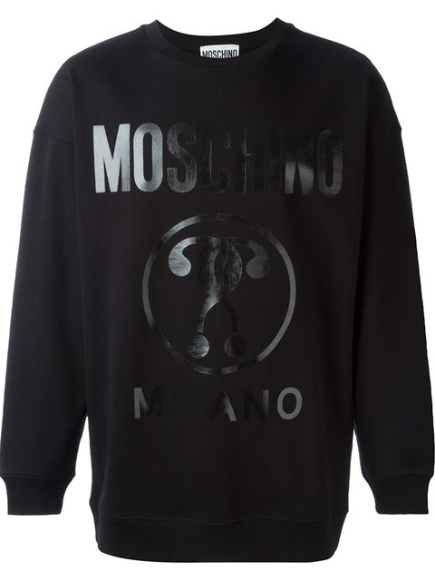 MOSCHINO Tonal Double Question Mark Logo Sweatshirt, Black | ModeSens