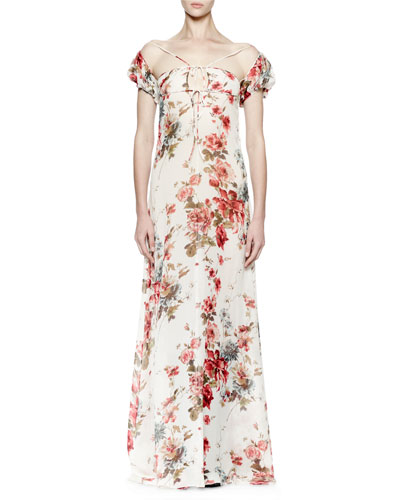 SAINT LAURENT Off-The-Shoulder Floral-Print Gown, Rose Grunge | ModeSens