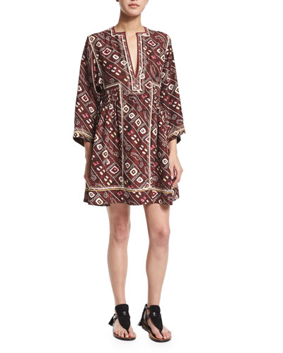 Isabel Marant Side-Gather Embroidered Silk Dress, Burgundy | ModeSens