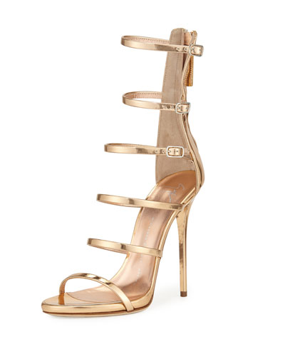 GIUSEPPE ZANOTTI Multi-Strap Metallic Leather Cage Sandal, Gold in ...