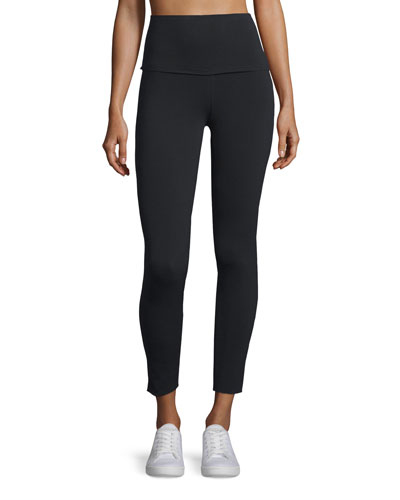 NORMA KAMALI Cropped High-Rise Leggings, Pewter in Black | ModeSens