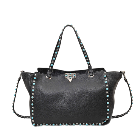 VALENTINO Rockstud Medium Turquoise Studs Tote Bag, Black, Nero/Al ...