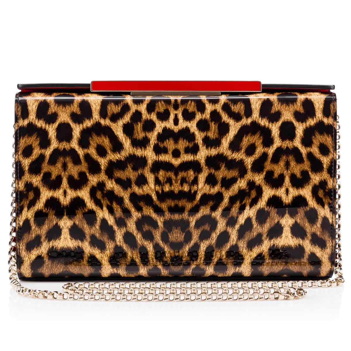 CHRISTIAN LOUBOUTIN VANITÉ SMALL LEOPARD PATENT LEATHER CLUTCH, BROWN ...