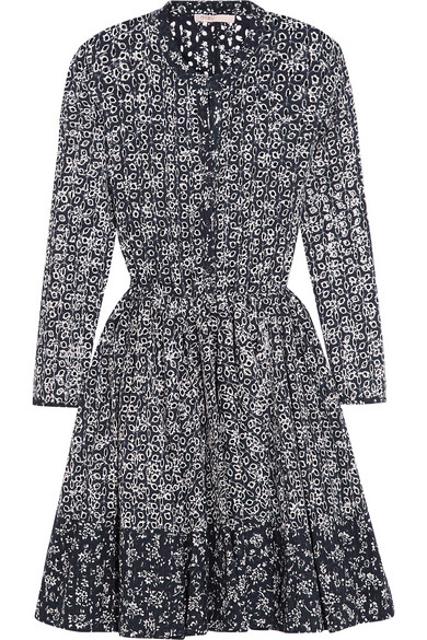 Maje Printed Broderie Anglaise Cotton Mini Dress in Blue | Lyst