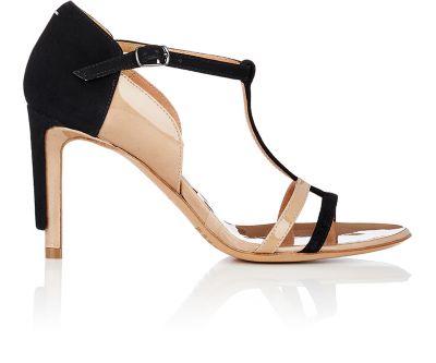 Maison Margiela Layered-Heel T-Strap Sandals In Black | ModeSens