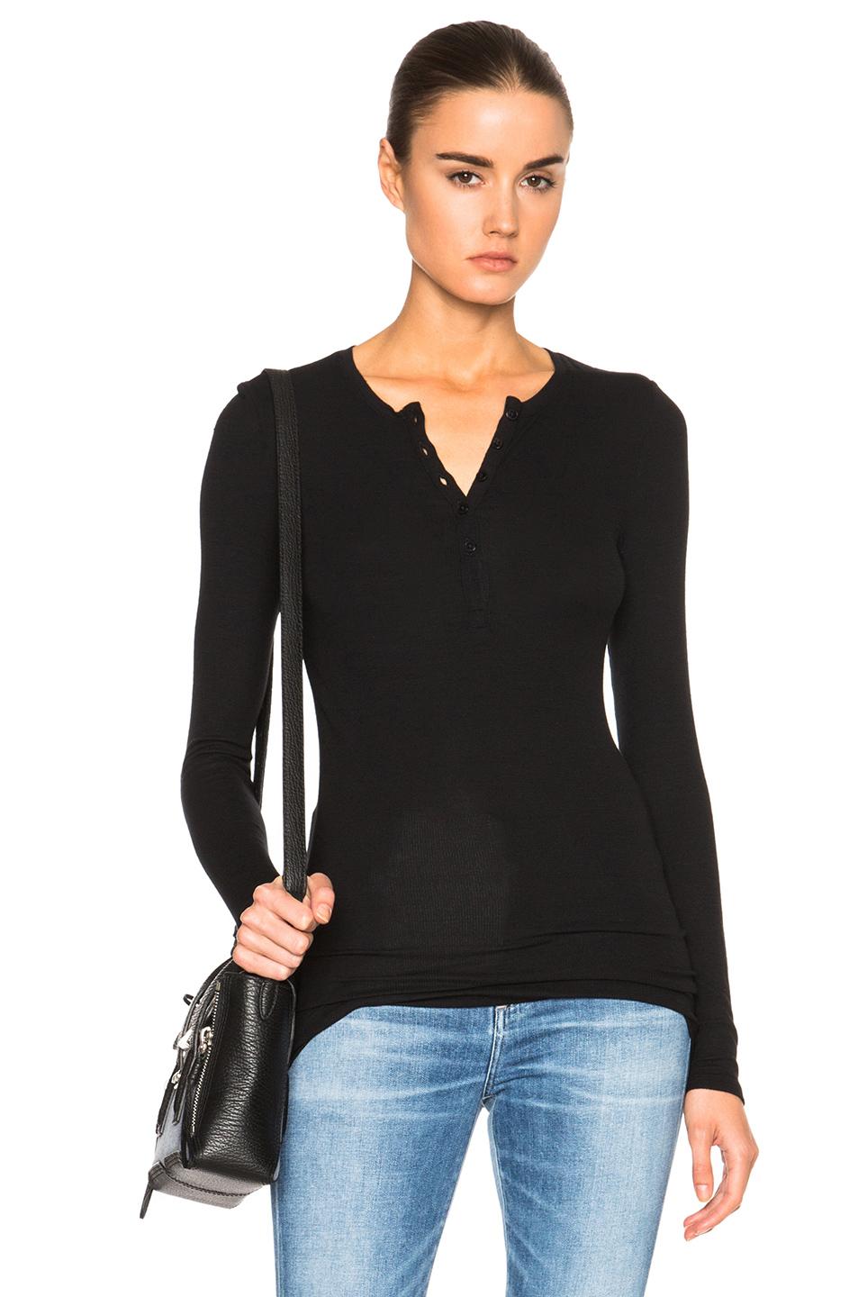 ATM ANTHONY THOMAS MELILLO HENLEY LONG-SLEEVED RIBBED-JERSEY TOP, BLACK ...