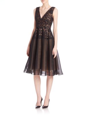 LELA ROSE ORNAMENTAL EMBROIDERED TULLE CIRCLE DRESS, BLACK | ModeSens