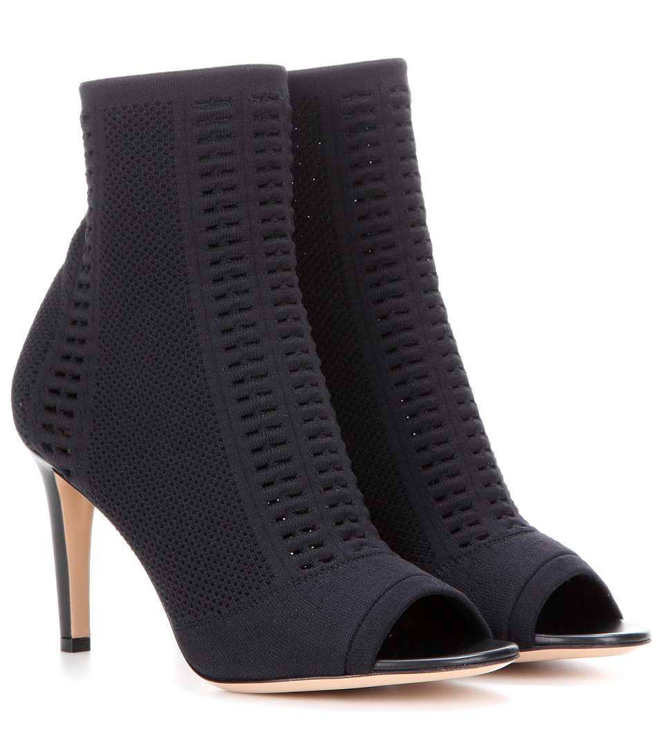 Gianvito Rossi Knitted Stretch Peeptoe Ankle Boots In Black | ModeSens