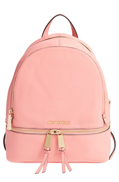 MICHAEL MICHAEL KORS 'SMALL RHEA ZIP' LEATHER BACKPACK, PALE PINK/ GOLD ...