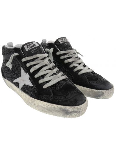 GOLDEN GOOSE 'MID STAR' SNEAKERS, BLACK GLITTER | ModeSens