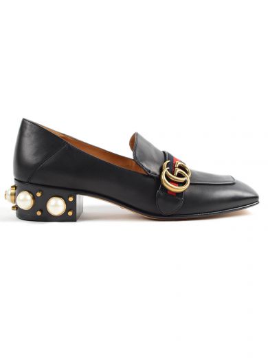 GUCCI Leather Mid-Heel Loafer - Black Leather in Nero/Brb | ModeSens
