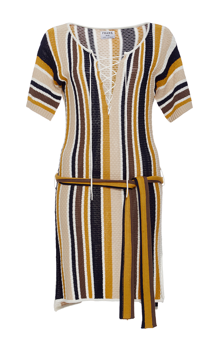 FRAME LACE-UP BELTED SWEATERDRESS, MULTI STRIPE | ModeSens