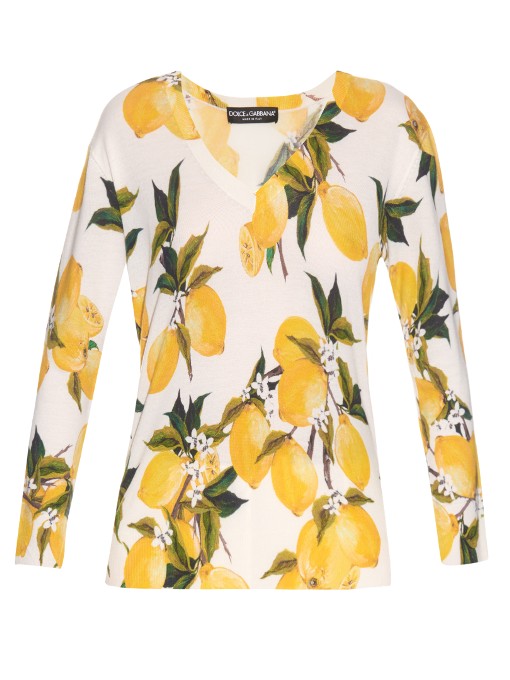 Dolce & Gabbana Lemon-Print Cashmere And Silk-Blend Sweater In White ...