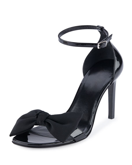 Saint Laurent Classic Jane 105 Bow Sandal In Black Patent Leather And ...