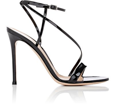 gianvito rossi asymmetric oil patent sandals