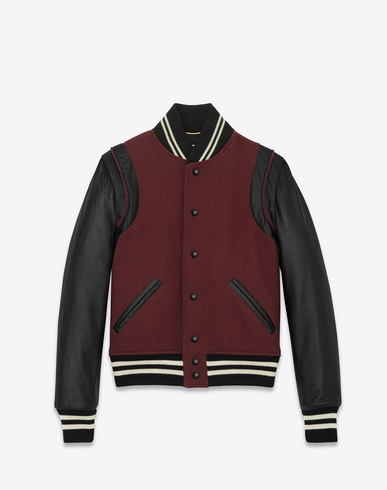 SAINT LAURENT CLASSIC TEDDY JACKET IN BORDEAUX VIRGIN WOOL, LEATHER AND ...