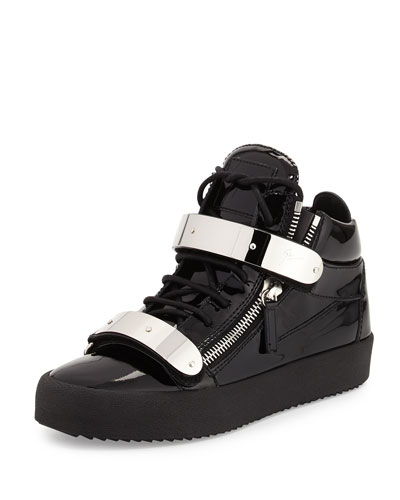 Giuseppe Zanotti Men'S Double-Strap Patent Leather Mid-Top Sneakers ...