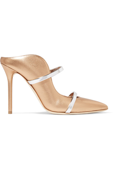 MALONE SOULIERS Maureen Satin Two-Strap Mule Pump, Gold, Gold/Silver ...