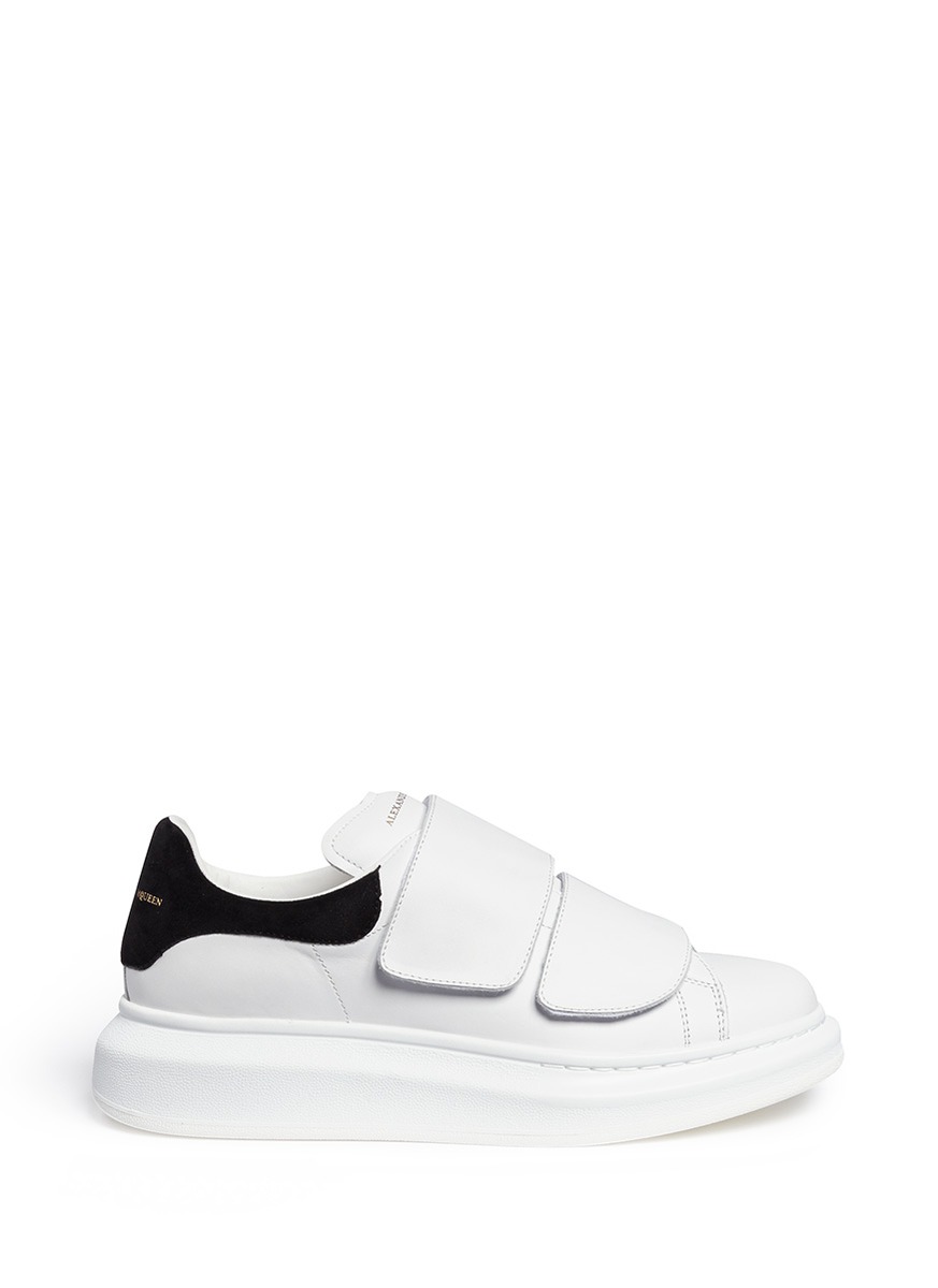 ALEXANDER MCQUEEN 40Mm Strap Leather & Suede Sneakers, White/Black ...