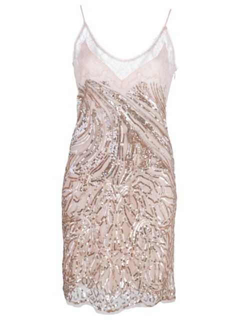 Roberto Cavalli Animalier Sequined Tulle & Lace Dress, Pink/Gold | ModeSens