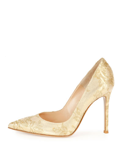Gianvito Rossi Lace Point-Toe 105Mm Pump, Black In Mekong Gold | ModeSens