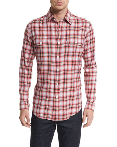 TOM FORD LARGE PLAID TAILORED-FIT SPORT SHIRT, RED/WHITE | ModeSens