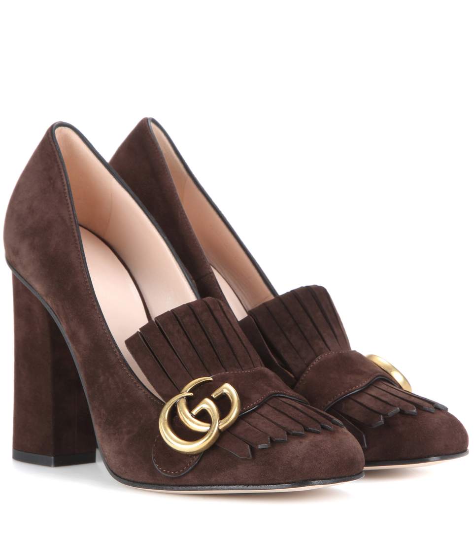 GUCCI MARMONT FRINGED PUMPS 105, DARK BROWN SUEDE | ModeSens