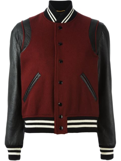 SAINT LAURENT CLASSIC TEDDY JACKET IN BORDEAUX VIRGIN WOOL, LEATHER AND ...