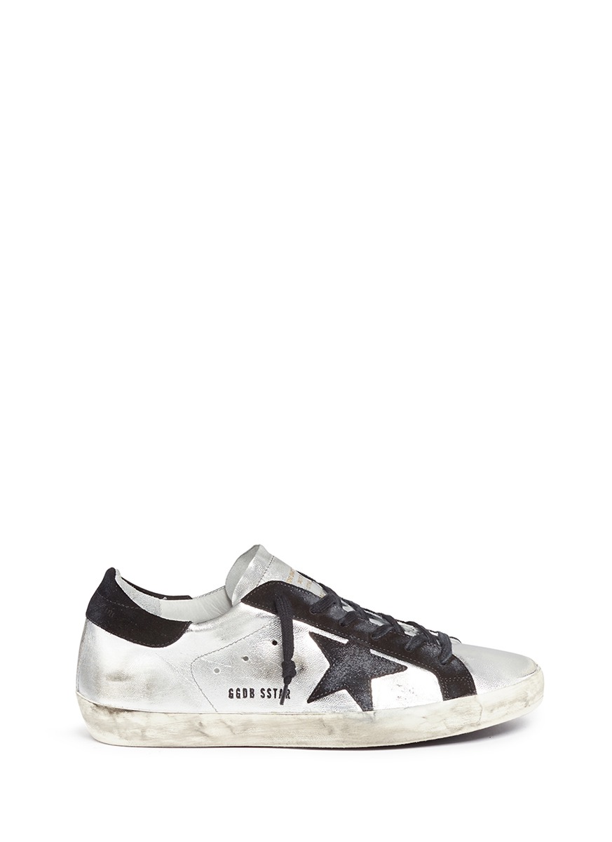 GOLDEN GOOSE Super Star Distressed Suede-Paneled Metallic Leather ...
