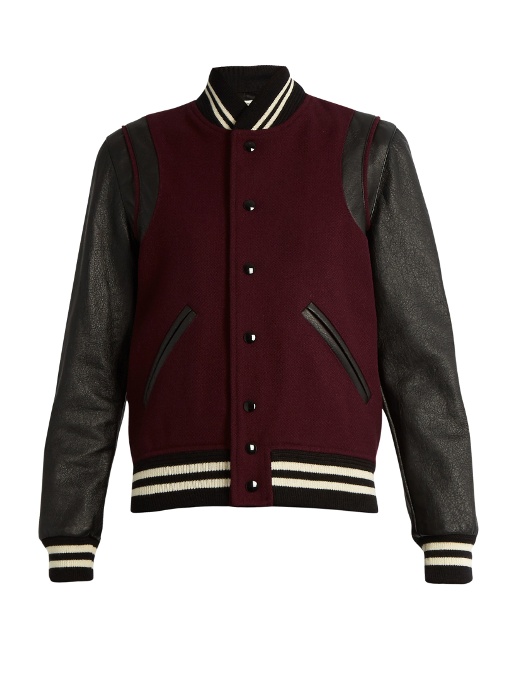 SAINT LAURENT CLASSIC TEDDY JACKET IN BORDEAUX VIRGIN WOOL, LEATHER AND ...