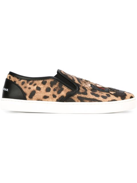 DOLCE & GABBANA LONDON DESIGNER PATCH LEOPARD PRINT SNEAKERS, LIGHT ...