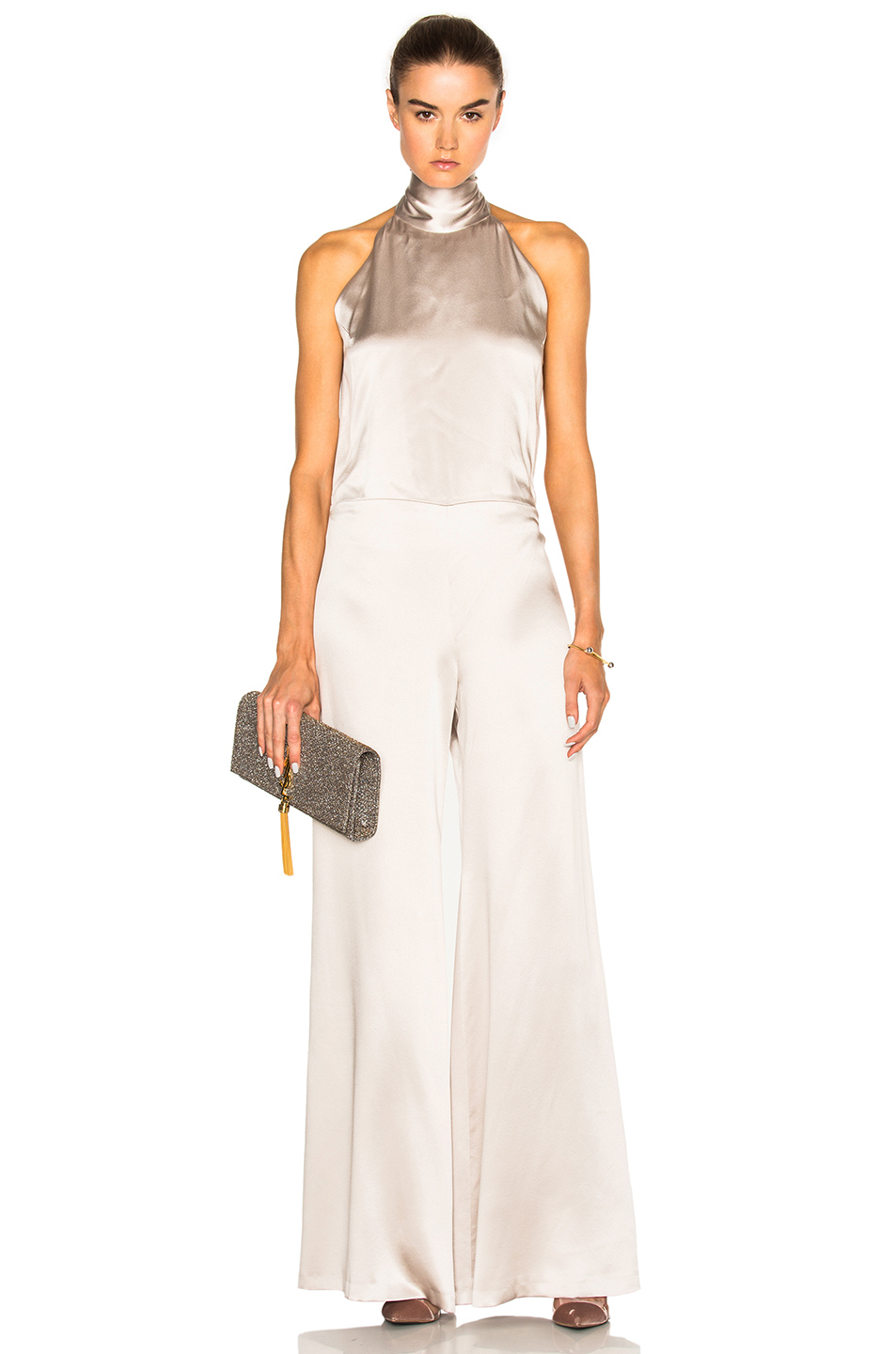 GALVAN HIGH NECK JUMPSUIT, PLATINUM ModeSens