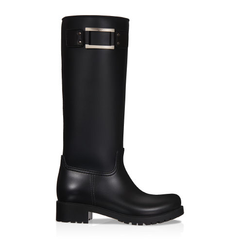 black buckle rain boots