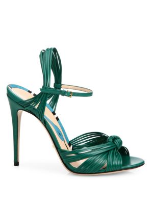 Gucci Allie Knotted Leather Ankle-Strap Sandals In Emerald Green | ModeSens