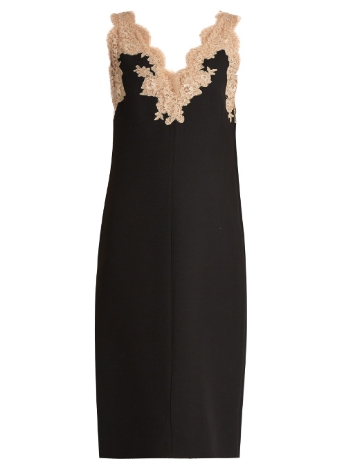 VALENTINO LACE-TRIMMED VIRGIN WOOL AND SILK DRESS, BLACK | ModeSens