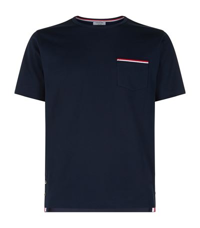 THOM BROWNE Short Sleeve T-Shirt With Chest Pocket In Navy Jersey ...