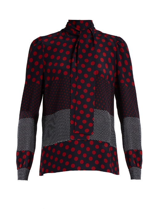 RED VALENTINO Polka-Dot Print Silk-Crepe Blouse in Navy | ModeSens